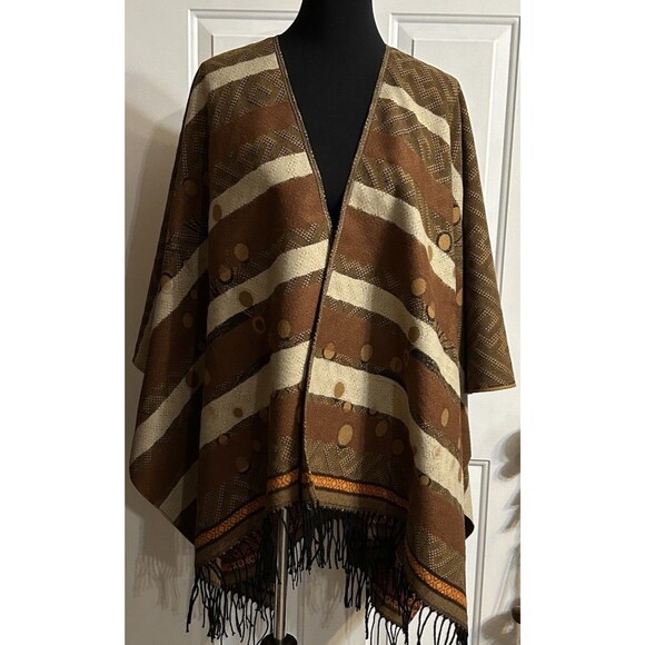 Parsley & Sage Women’s Brown Poncho Shawl Wrap Aztec Reversible NWOT France - Picture 1 of 8